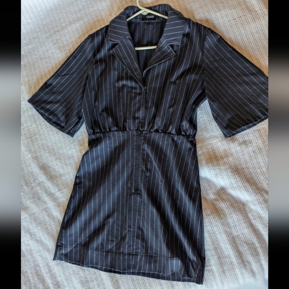 Cider Navy Blue and White Striped Dress
